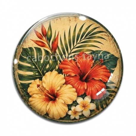 Cabochon Verre - fleur exotique