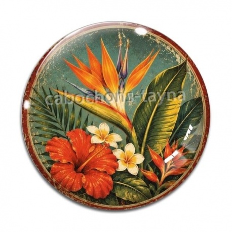 Cabochon Verre - fleur exotique
