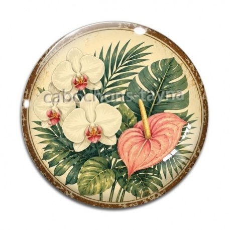Cabochon Verre - fleur exotique