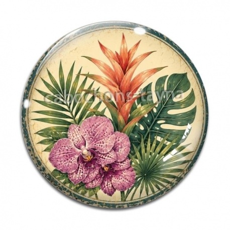 Cabochon Verre - fleur exotique