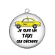 Pendentif Cabochon Argent - je suis un taxi qui déchire