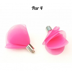 4 Pompons fleurs fuchsia