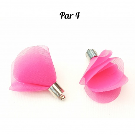 4 Pompons fleurs fuchsia