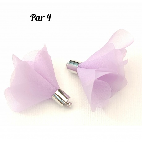 4 Pompons fleurs fuchsia