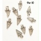 10 breloques plumes métal argenté