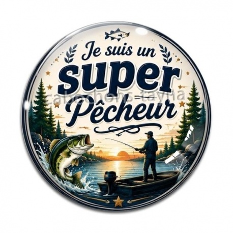 Cabochon Verre - je suis un super pêcheur