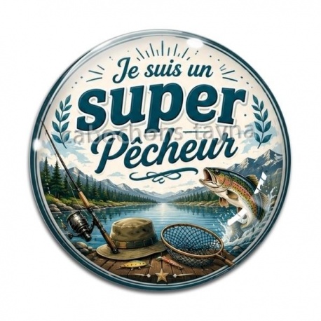Cabochon Verre - je suis un super pêcheur