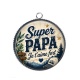 Pendentif Cabochon Argent - super papa je t'aime fort