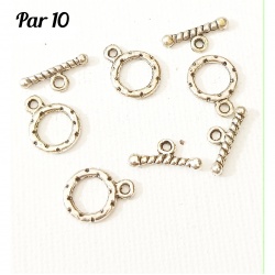 10 Fermoirs toggle métal argenté