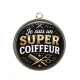 Pendentif Cabochon Argent - je suis un super coiffeur