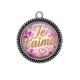 Pendentif Cabochon Argent - je t'aime