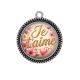 Pendentif Cabochon Argent - je t'aime