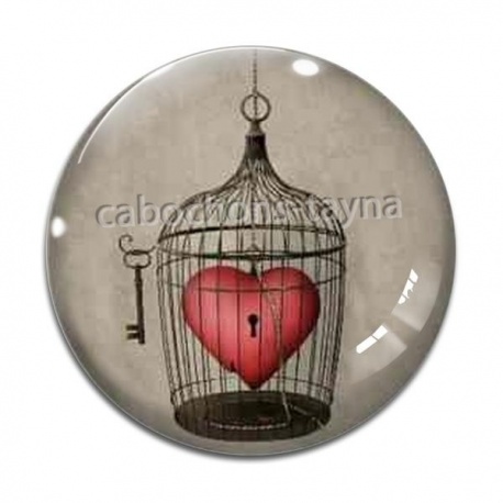 Cabochon Verre - coeur cage