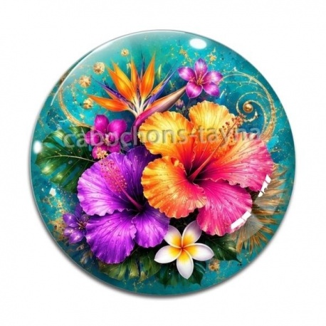 Cabochon Verre - fleur exotique