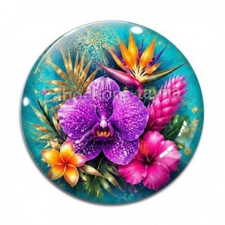 Cabochon Verre - fleur exotique