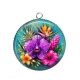 Pendentif Cabochon Argent - fleur exotique