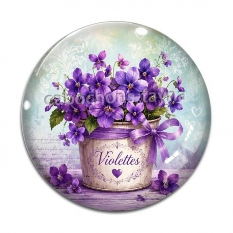 Cabochon Verre - fleur violette
