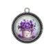 Pendentif Cabochon Argent - fleur violette