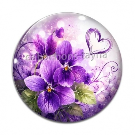 Cabochon Verre - fleur violette