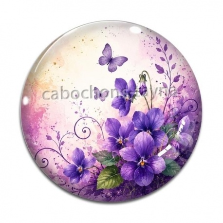 Cabochon Verre - fleur violette