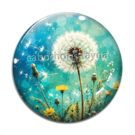 Cabochon Verre - fleur turquoise