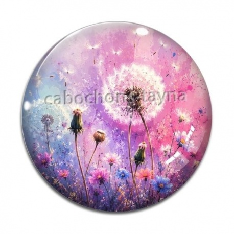 Cabochon Verre - fleur turquoise