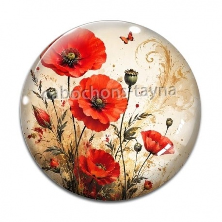 Cabochon Verre - coquelicot