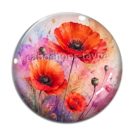 Cabochon Verre - coquelicot