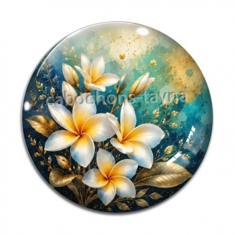 Cabochon Verre - fleur frangipanier