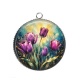 Pendentif Cabochon Argent - fleur tulipe