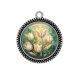 Pendentif Cabochon Argent - fleur tulipe
