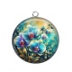Pendentif Cabochon Argent - fleur orchidée