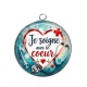 Pendentif Cabochon Argent - je soigne avec le coeur