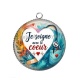 Pendentif Cabochon Argent - je soigne avec le coeur