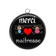 Pendentif Cabochon Argent - merci maîtresse
