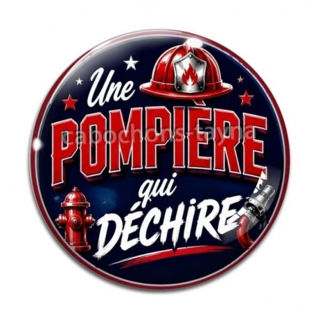 Cabochon Verre - une pompière qui déchire, pompier femme