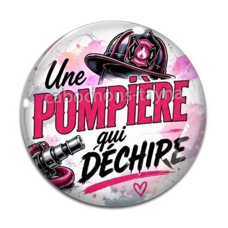 Cabochon Verre - une pompière qui déchire, pompier femme