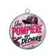 Pendentif Cabochon Argent - une pompière qui déchire, pompier femme