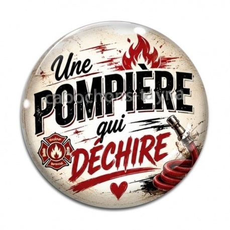Cabochon Verre - une pompière qui déchire, pompier femme