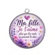 Pendentif Cabochon Argent - ma fille je t'aime plus que les mots ne peuvent le dire
