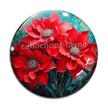 Cabochon Verre - fleur rouge
