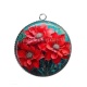 Pendentif Cabochon Argent - fleur rouge