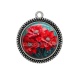 Pendentif Cabochon Argent - fleur rouge