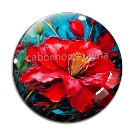 Cabochon Verre - fleur rouge