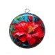 Pendentif Cabochon Argent - fleur rouge