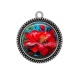Pendentif Cabochon Argent - fleur rouge