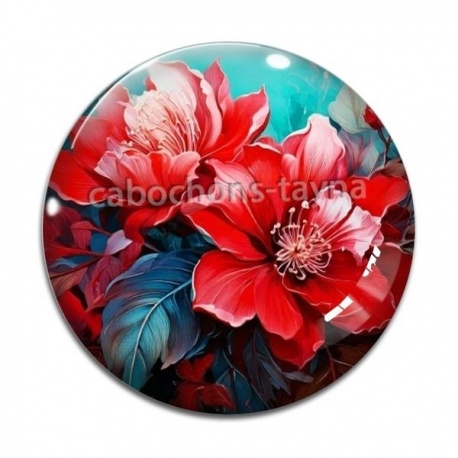 Cabochon Verre - fleur rouge