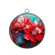 Pendentif Cabochon Argent - fleur rouge