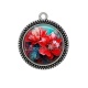 Pendentif Cabochon Argent - fleur rouge