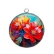 Pendentif Cabochon Argent - fleur rouge